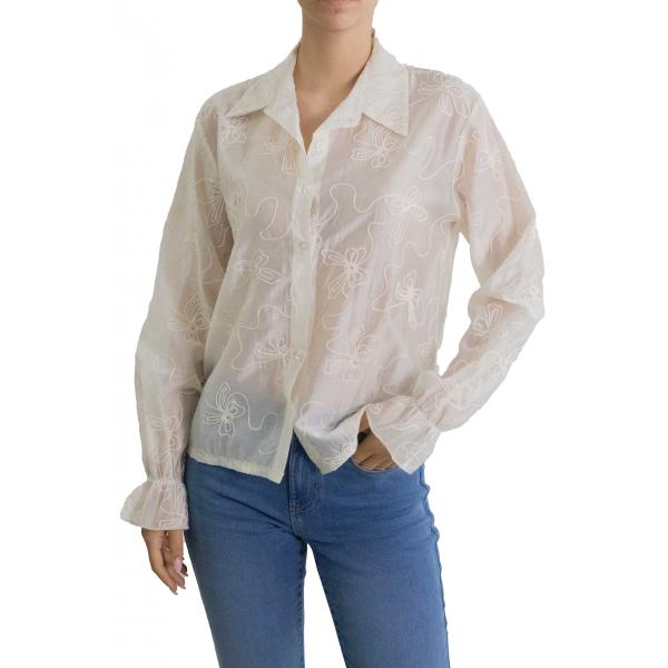 Camicia con colletto e bottoni con ricami